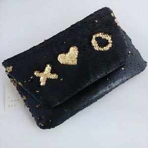 Black & Gold Sequin Flip Clutch Evening Bag